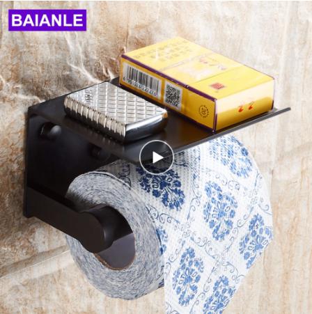 Toilet Paper Holder with Shelf Black Wall