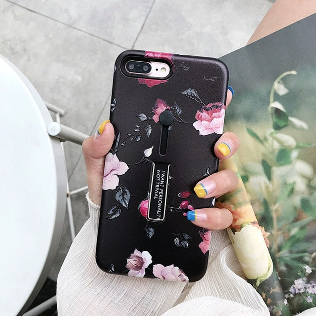 Marble Flower Flamingo Loop Ring Cover For iPhone - Womenwares.com
