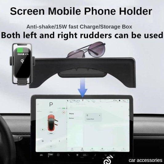Car Phone Holder + Wireless charger + Glasses Holder For Tesla Models - Womenwares.com